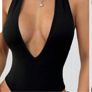 Elegant Black Halter Bodysuit